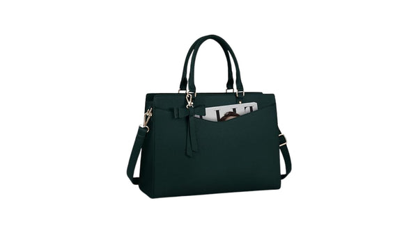 Hambrix Laptop Bag for Women 15.6 Inch Leather Tote Bag Dark Green